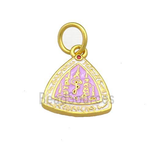 Copper Triangle Pendant Lavender Cloisonne Buddhist 18K Gold Plated