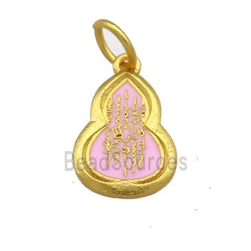 Copper Gourd Pendant Pink Cloisonne Buddhist 18K Gold Plated