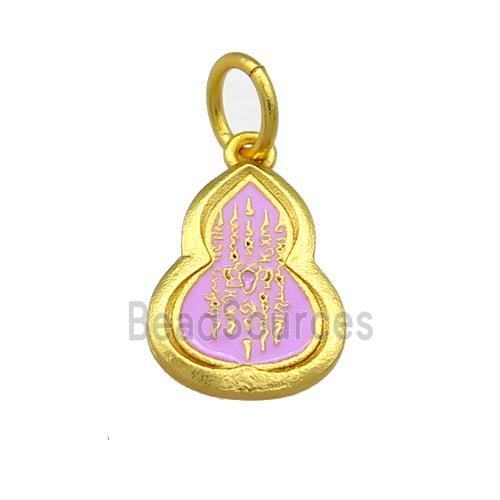 Copper Gourd Pendant Lavender Cloisonne Buddhist 18K Gold Plated