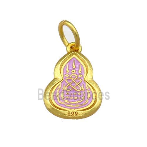 Copper Gourd Pendant Lavender Cloisonne Buddhist 18K Gold Plated