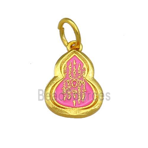 Copper Gourd Pendant Pink Cloisonne Buddhist 18K Gold Plated