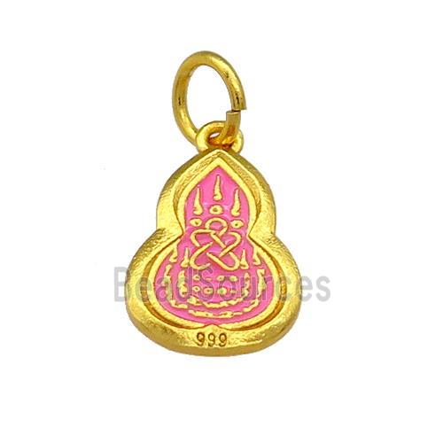 Copper Gourd Pendant Pink Cloisonne Buddhist 18K Gold Plated