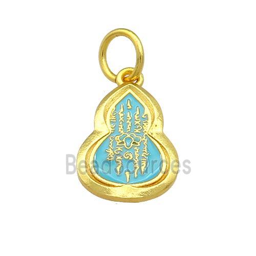 Copper Gourd Pendant Teal Cloisonne Buddhist 18K Gold Plated