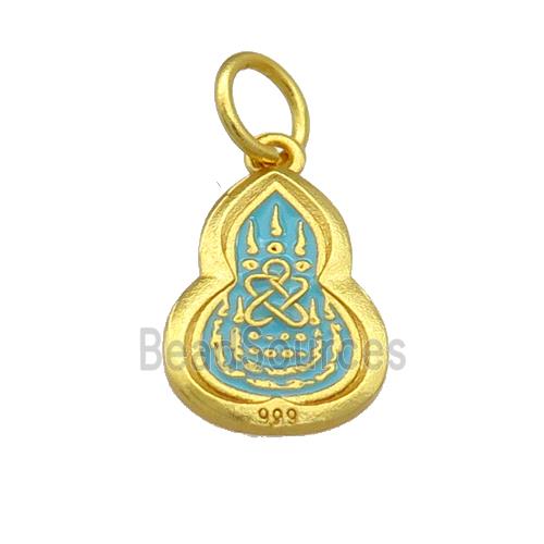 Copper Gourd Pendant Teal Cloisonne Buddhist 18K Gold Plated