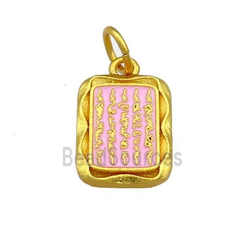 Copper Rectangle Pendant Pink Cloisonne Buddhist 18K Gold Plated