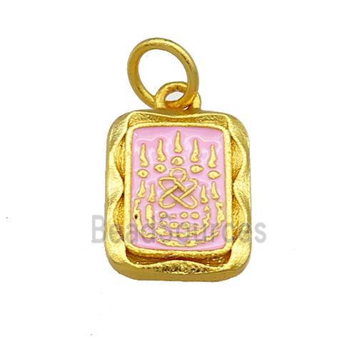 Copper Rectangle Pendant Pink Cloisonne Buddhist 18K Gold Plated