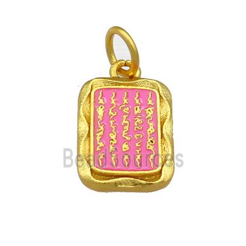 Copper Rectangle Pendant Pink Cloisonne Buddhist 18K Gold Plated