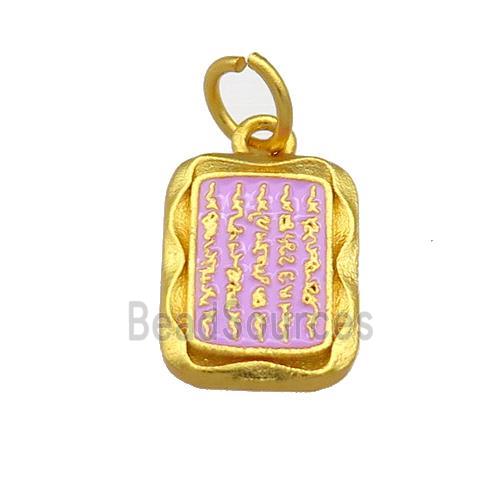 Copper Rectangle Pendant Lavender Cloisonne Buddhist 18K Gold Plated