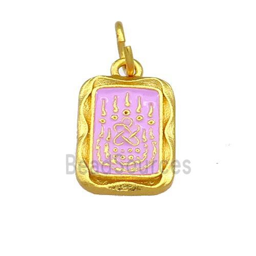 Copper Rectangle Pendant Lavender Cloisonne Buddhist 18K Gold Plated