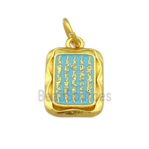 Copper Rectangle Pendant Teal Cloisonne Buddhist 18K Gold Plated