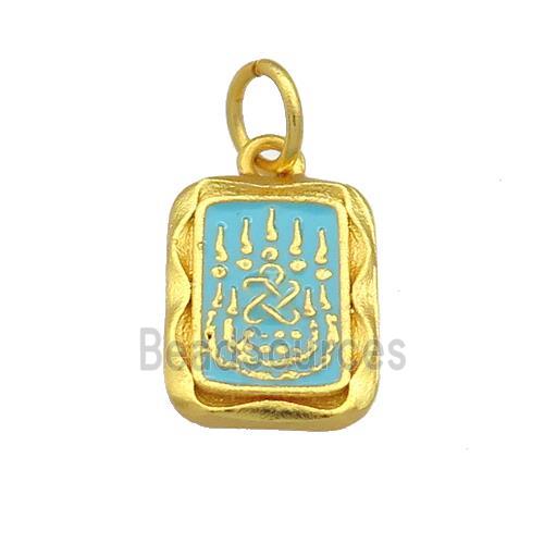 Copper Rectangle Pendant Teal Cloisonne Buddhist 18K Gold Plated