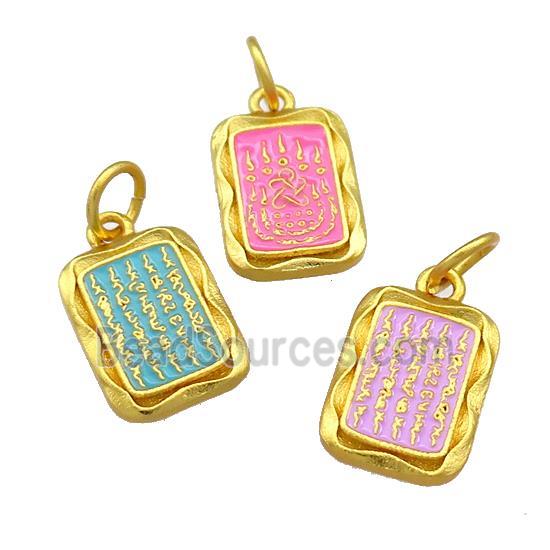 Copper Rectangle Pendant Cloisonne Buddhist 18K Gold Plated Mixed