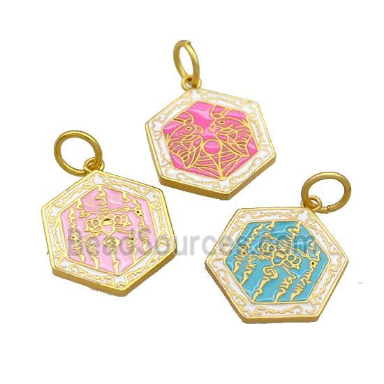 Copper Hexagon Pendant Cloisonne Buddhist 18K Gold Plated Mixed