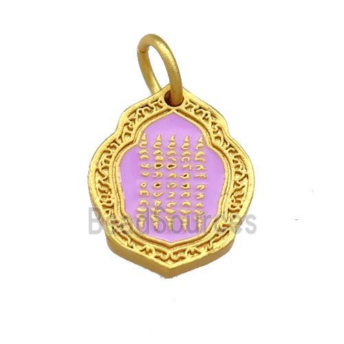 Copper Oavl Pendant Lavender Cloisonne Buddhist 18K Gold Plated