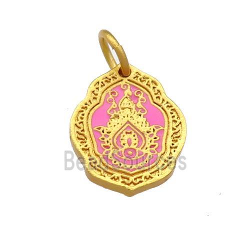 Copper Oavl Pendant Pink Cloisonne Buddhist 18K Gold Plated