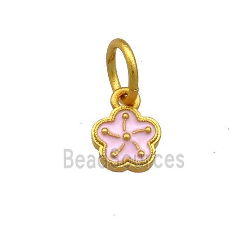 Copper Flower Pendant Pink Cloisonne 18K Gold Plated