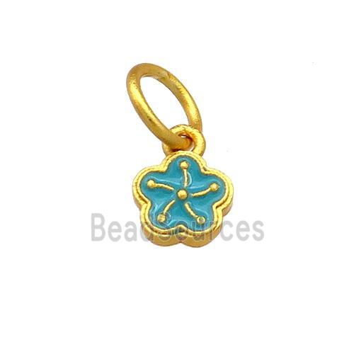 Copper Flower Pendant Teal Cloisonne 18K Gold Plated