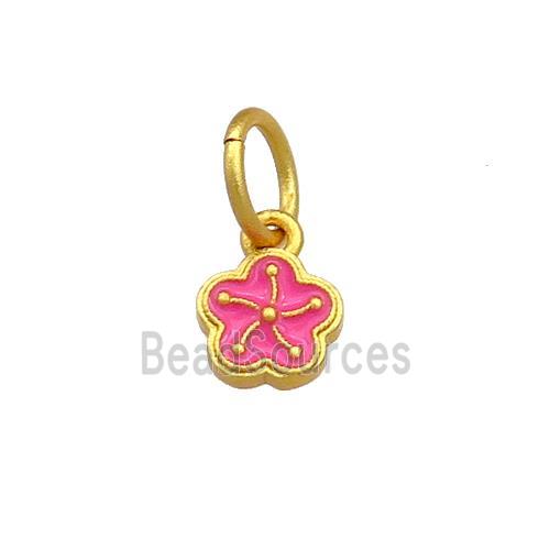 Copper Flower Pendant Pink Cloisonne 18K Gold Plated