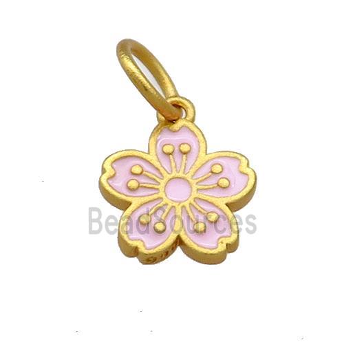 Copper Flower Pendant Pink Cloisonne 18K Gold Plated