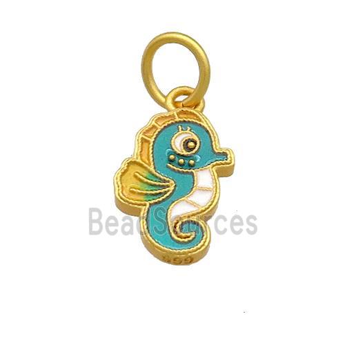 Copper Seahorse Pendant Multicolor Cloisonne 18K Gold Plated