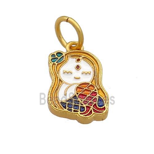 Copper Girls Pendant Multicolor Cloisonne 18K Gold Plated