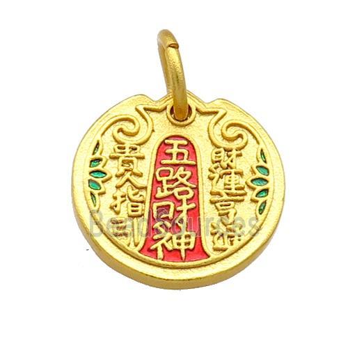 Copper Circle Pendant Fengshui Cloisonne 18K Gold Plated