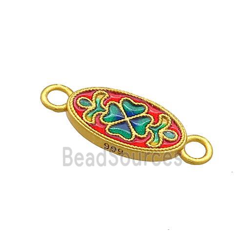 Copper Oval Connector Multicolor Cloisonne 18K Gold Plated