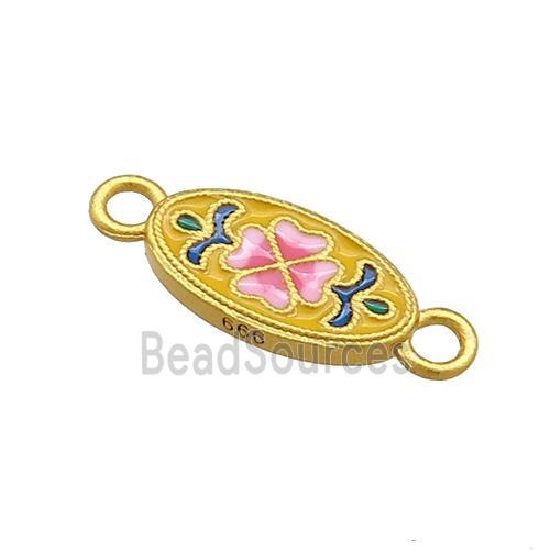 Copper Oval Connector Multicolor Cloisonne 18K Gold Plated