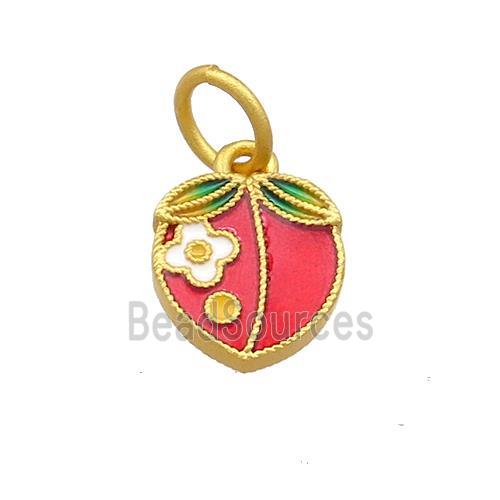 Copper Peach Pendant Multicolor Cloisonne 18K Gold Plated