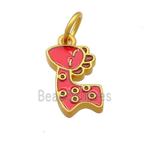 Copper Deer Pendant Red Cloisonne 18K Gold Plated