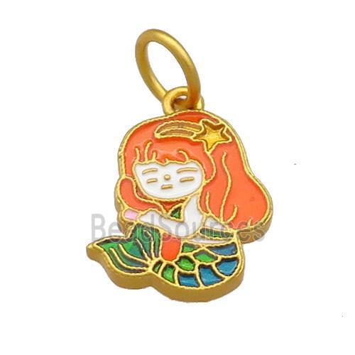 Copper Mermaid Pendant Multicolor Cloisonne 18K Gold Plated