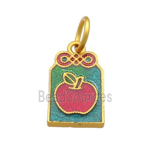 Copper Apple Pendant Multicolor Cloisonne 18K Gold Plated