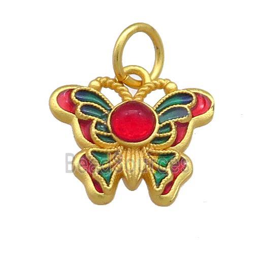 Copper Butterfly Pendant Multicolor Cloisonne 18K Gold Plated