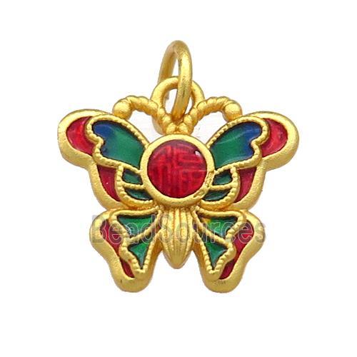 Copper Butterfly Pendant Multicolor Cloisonne 18K Gold Plated