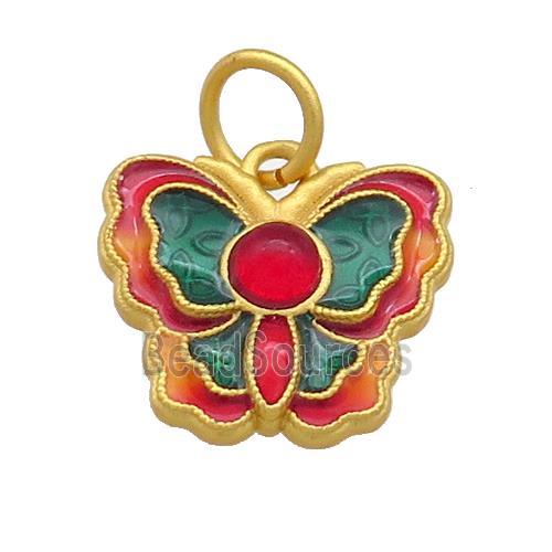 Copper Butterfly Pendant Multicolor Cloisonne 18K Gold Plated