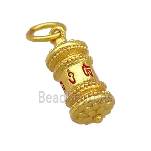 Copper Prayer Wheel Charms Pendant Tibetan Unfade 18K Gold Plated