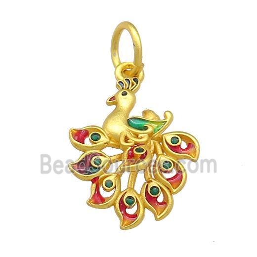 Copper Peafowl Charms Pendant Multicolor Cloisonne Unfade 18K Gold Plated