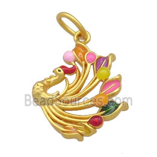 Copper Phoenix Pendant Multicolor Cloisonne Unfade 18K Gold Plated