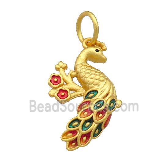 Copper Phoenix Pendant Multicolor Cloisonne Unfade 18K Gold Plated