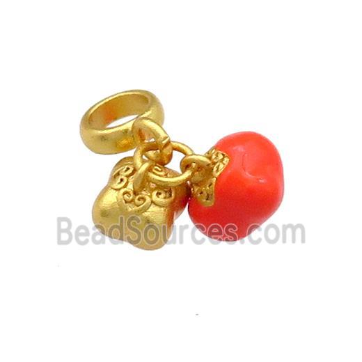 Copper Tomato Charms Pendant Red Enamel 18K Gold Plated