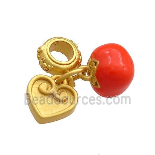 Copper Tomato Charms Pendant Heart Red Enamel 18K Gold Plated