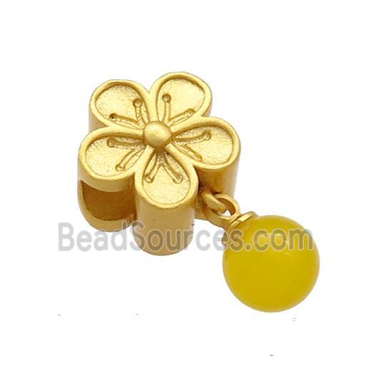 Copper Flower Beads With Green Yellow Jade 18K Gold Plated