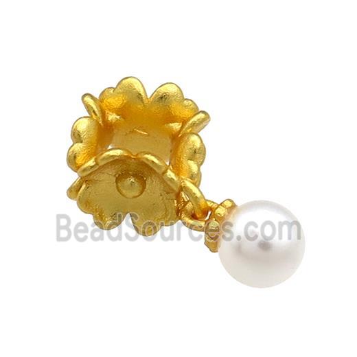 Copper Flower Beads With White Pearlized Resin 18K Gold Plated