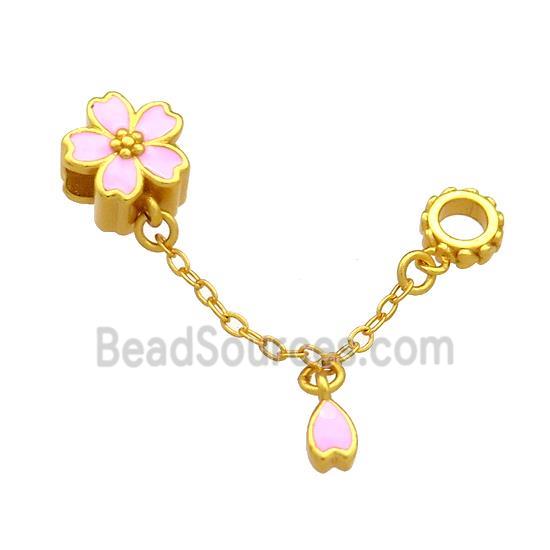 Copper Flower Pendant Pink Cloisonne 18K Gold Plated