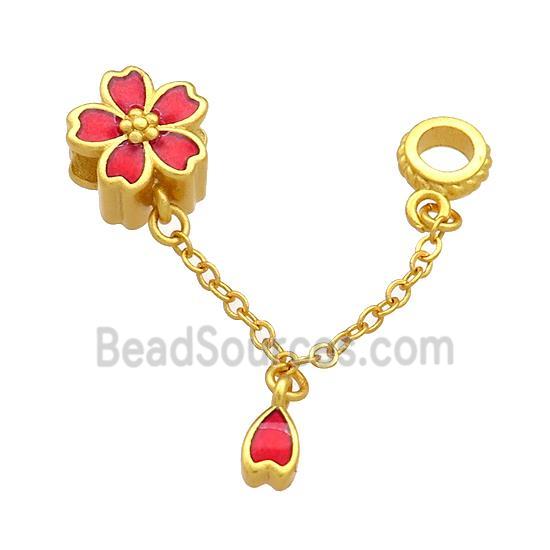 Copper Flower Pendant Red Cloisonne 18K Gold Plated