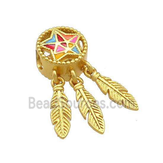 Copper Star Pendant Multicolor Cloisonne Leaf 18K Gold Plated