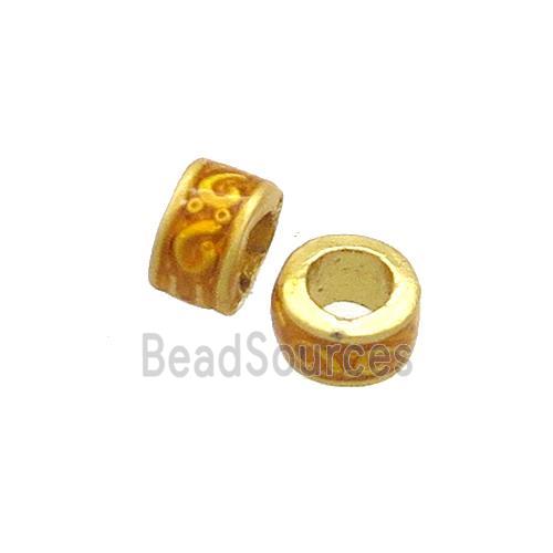 Copper Rondelle Beads Orange Painted Large Hole Gold Plated