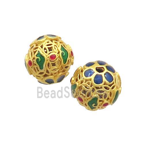 Copper Round Beads Painted Hollow Gold Plated