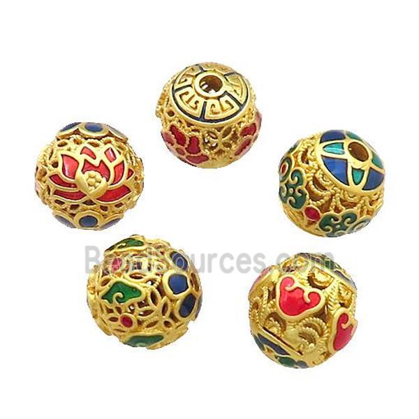 Copper Round Beads Painted Gold Plated Mixed