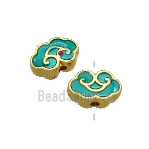 Copper Cloudy Beads Green Painted Gold Plated